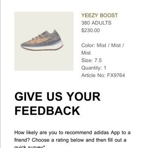 Sold! YEEZY 380 Mist women 7.5